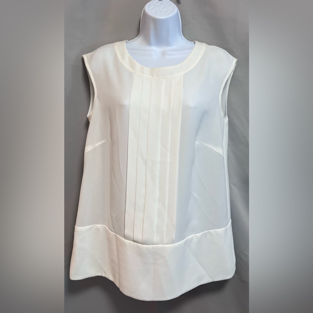 Maison Common Womens Pleated Sleeveless Crew Neck Top‎ Blouse White Size 40